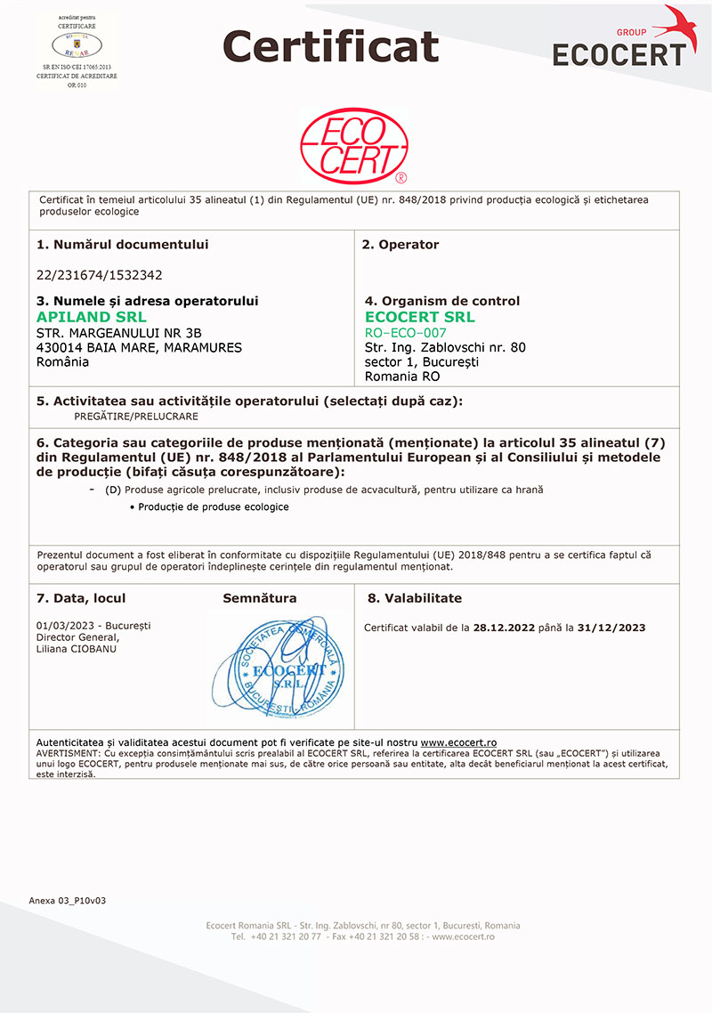 Certificat Eco ApiLand